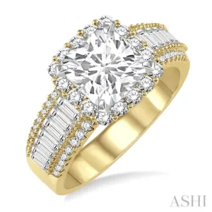 1 1/5 Ctw Diamond Cushion Shape Semi-mount Engagement Ring in 14K Yellow and White Gold