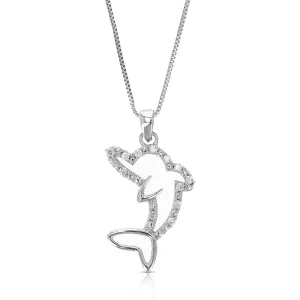 1/10 cttw Lab Grown Diamond Dolphine Pendant Necklace .925 Sterling Silver 1/2 Inch with 18 Inch Chain, Size 1 Inch