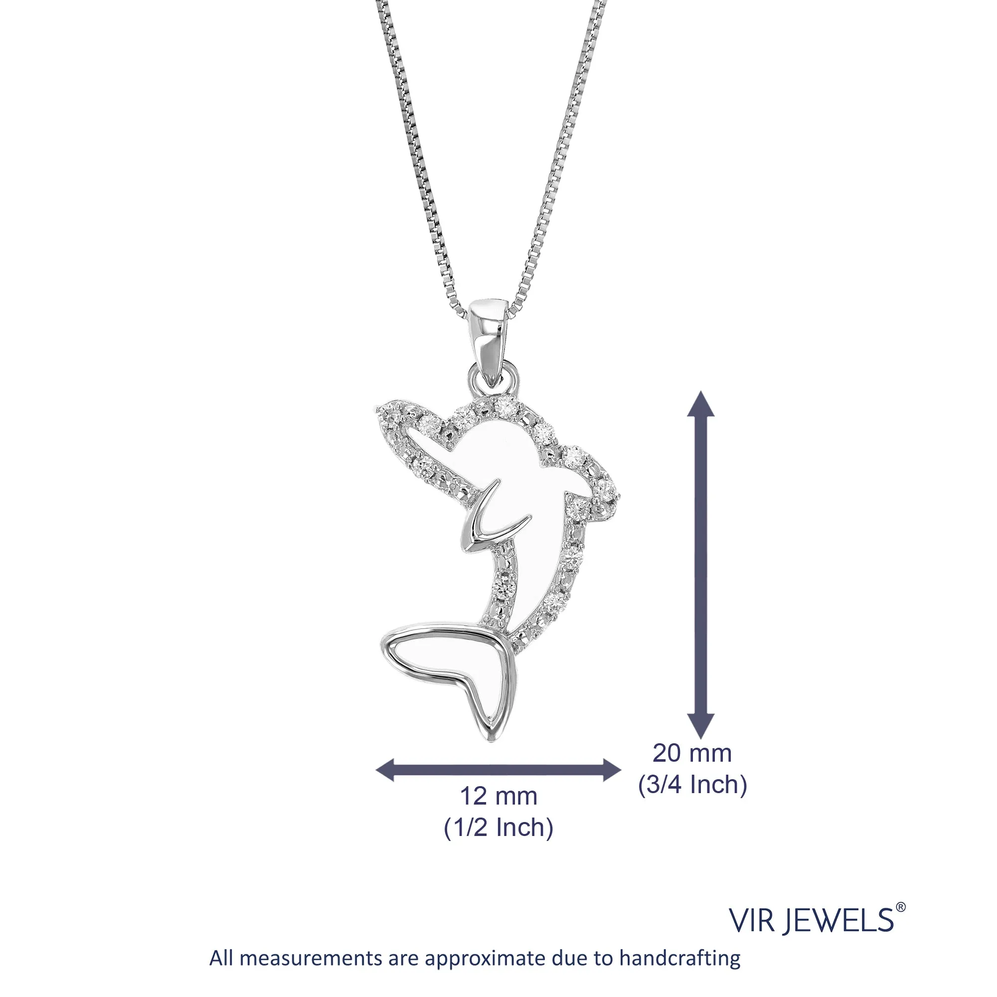 1/10 cttw Lab Grown Diamond Dolphine Pendant Necklace .925 Sterling Silver 1/2 Inch with 18 Inch Chain, Size 1 Inch