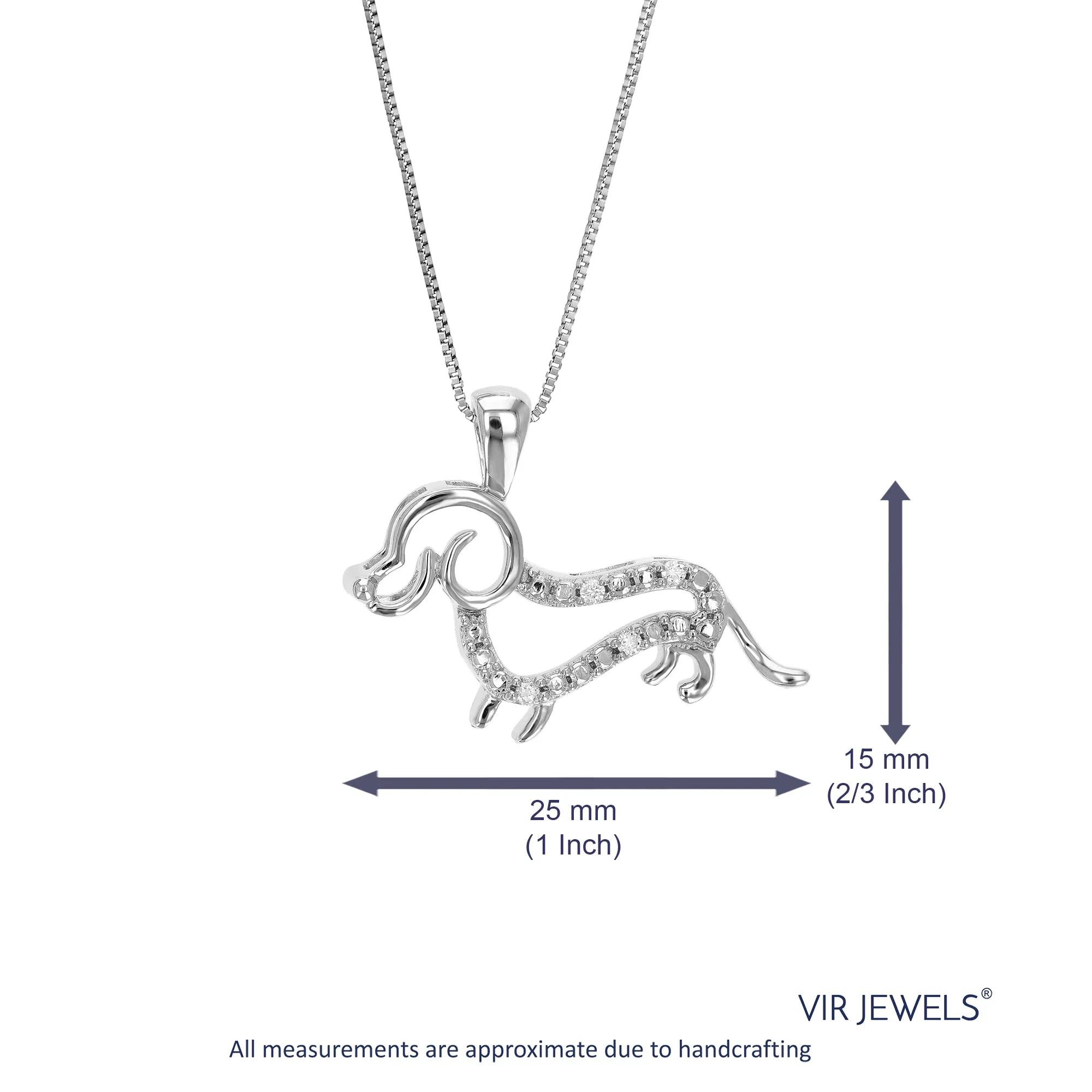 1/20 cttw Lab Grown Diamond Dog Pendant Necklace .925 Sterling Silver 1 Inch with 18 Inch Chain, Size 2/3 Inch