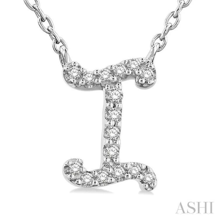 1/20 Ctw Initial 'I' Round cut Diamond Pendant With Chain in 10K White Gold