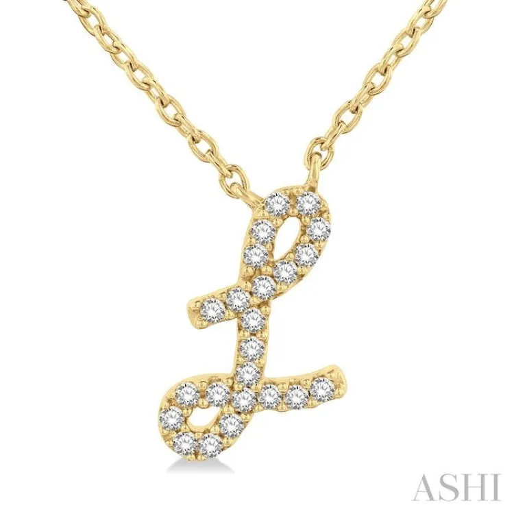 1/20 Ctw Initial 'L' Round cut Diamond Pendant With Chain in 14K Yellow Gold