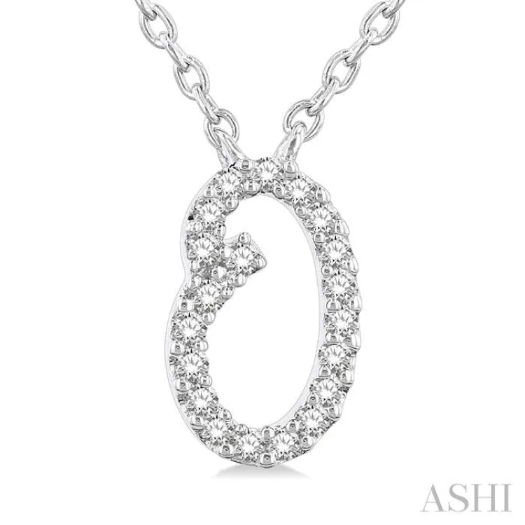 1/20 Ctw Initial 'O' Round cut Diamond Pendant With Chain in 14K White Gold