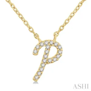 1/20 Ctw Initial 'P' Round cut Diamond Pendant With Chain in 10K Yellow Gold