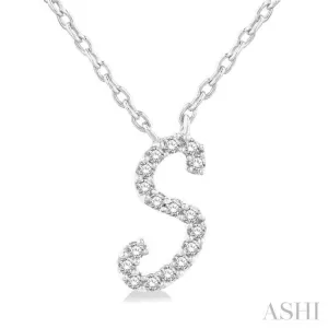 1/20 Ctw Initial 'S' Round cut Diamond Pendant With Chain in 10K White Gold