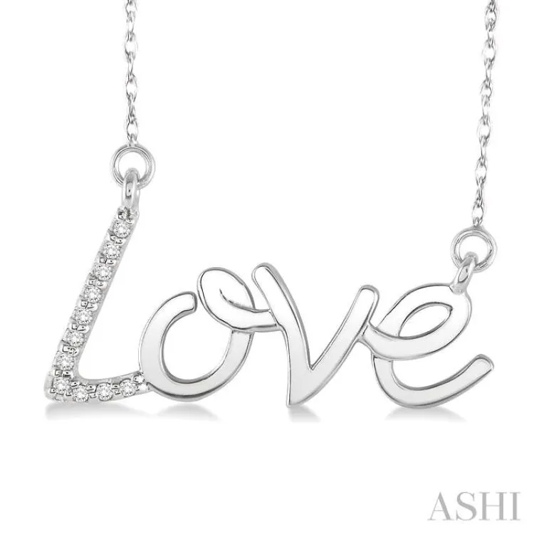 1/20 Ctw Single Cut Diamond Love Pendant in 14K White Gold with Chain