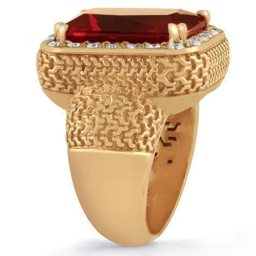 14K Large Rose Solid Gold Diamond Mens Ruby Ring 18.00 Ctw