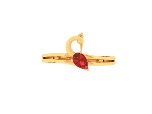 14k Peacock Shaped Gold Ring With A Red Stone