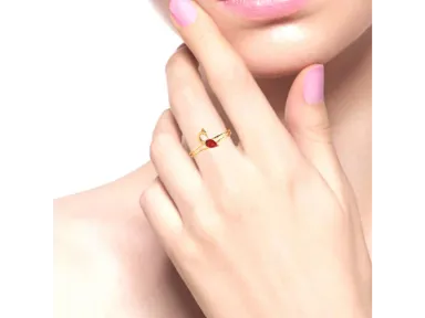 14k Peacock Shaped Gold Ring With A Red Stone