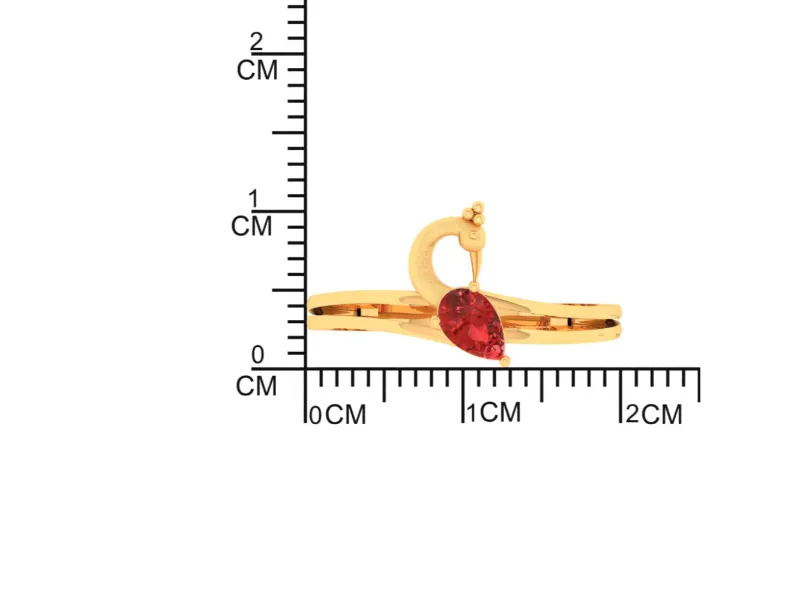 14k Peacock Shaped Gold Ring With A Red Stone