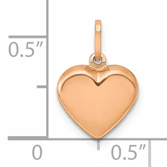 14K Rose Gold Hollow Polished Finish Women's 3-Dimensional Heart Shape Charm Pendant