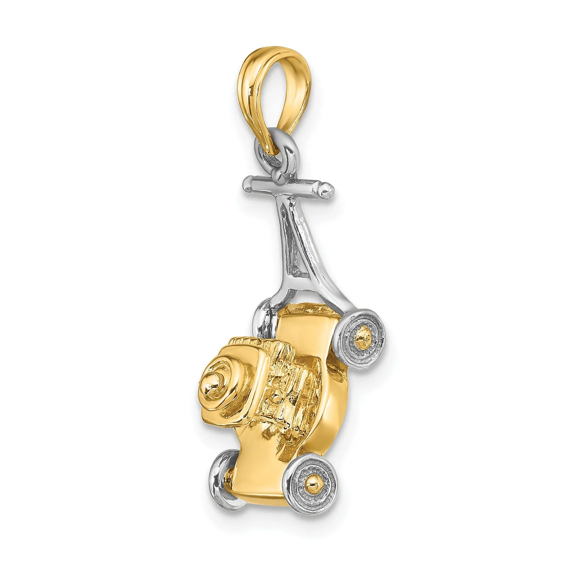 14k Two Tone Gold Polished Finish 3-Dimensional Moveable Lawn Mower Charm Pendant