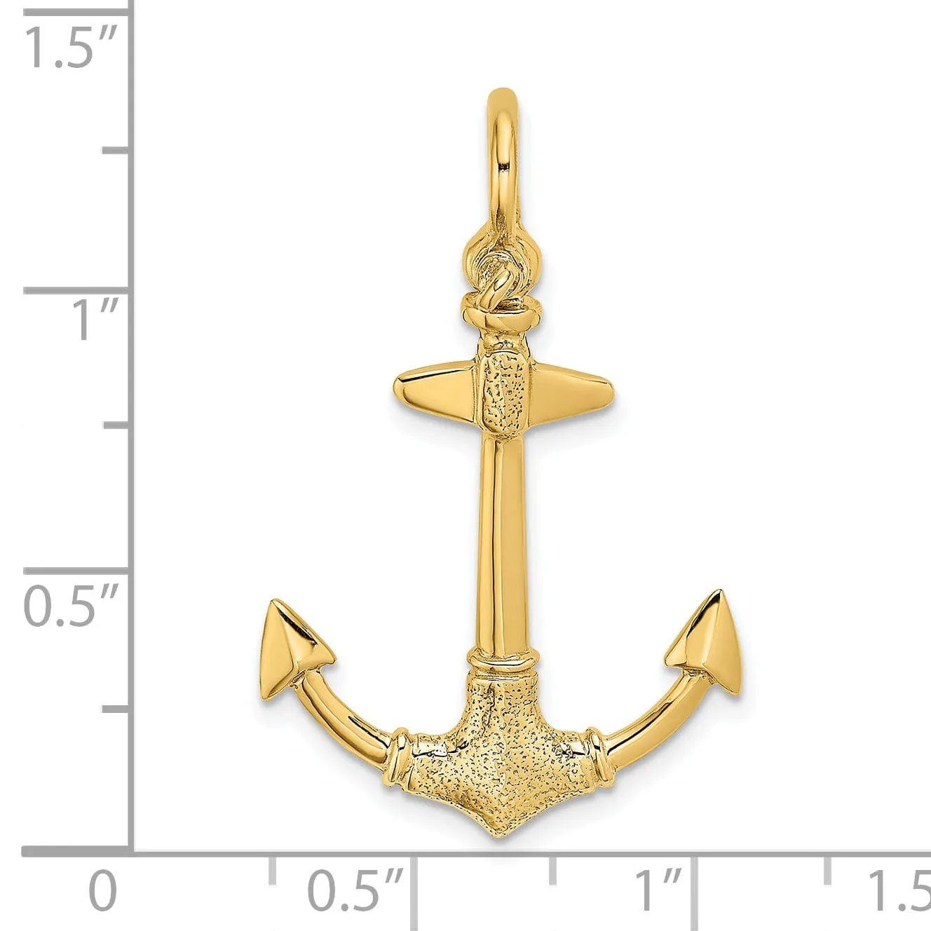 14K Yellow Gold 3-Dimensional Texture Polished Finish Anchor Charm Pendant