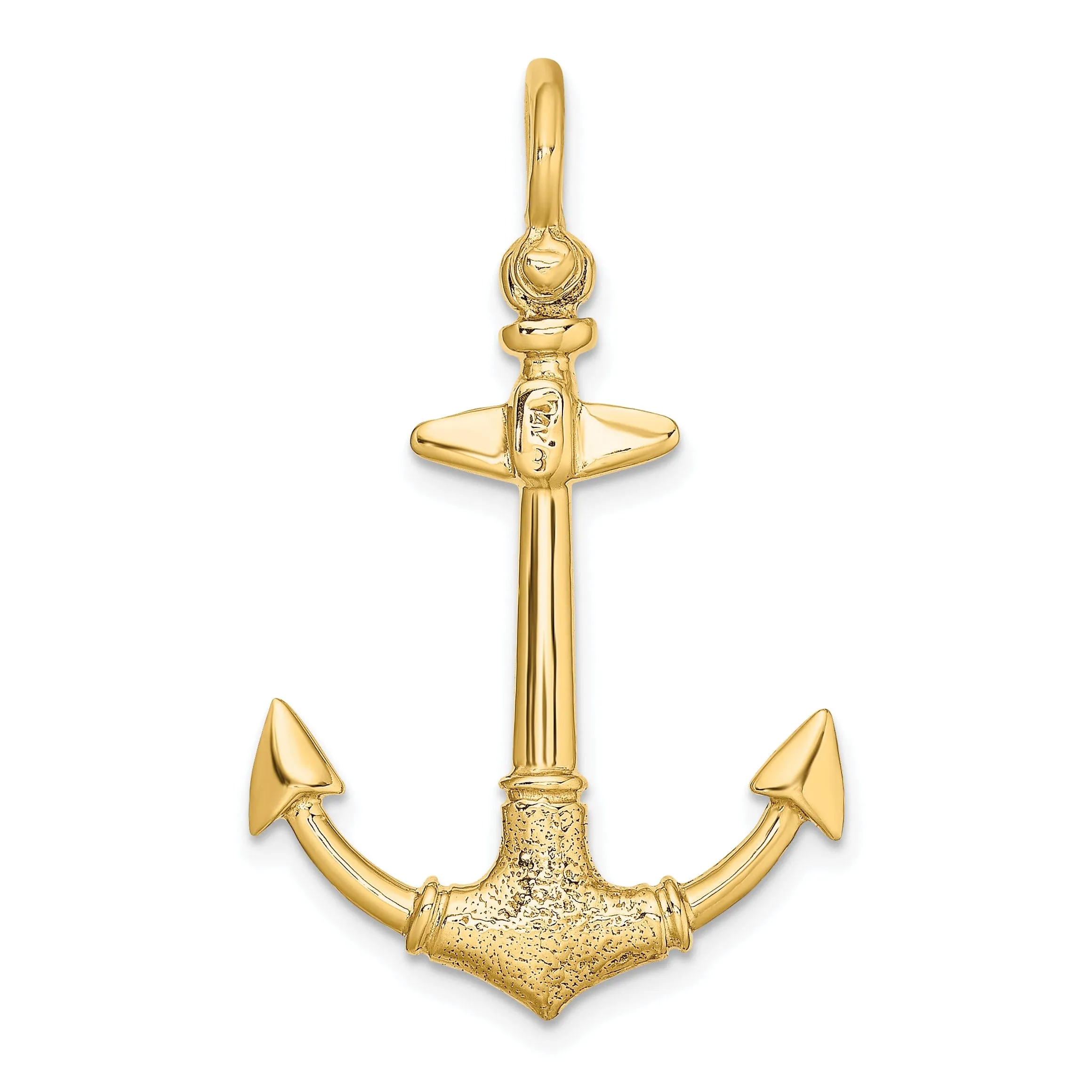 14K Yellow Gold 3-Dimensional Texture Polished Finish Anchor Charm Pendant