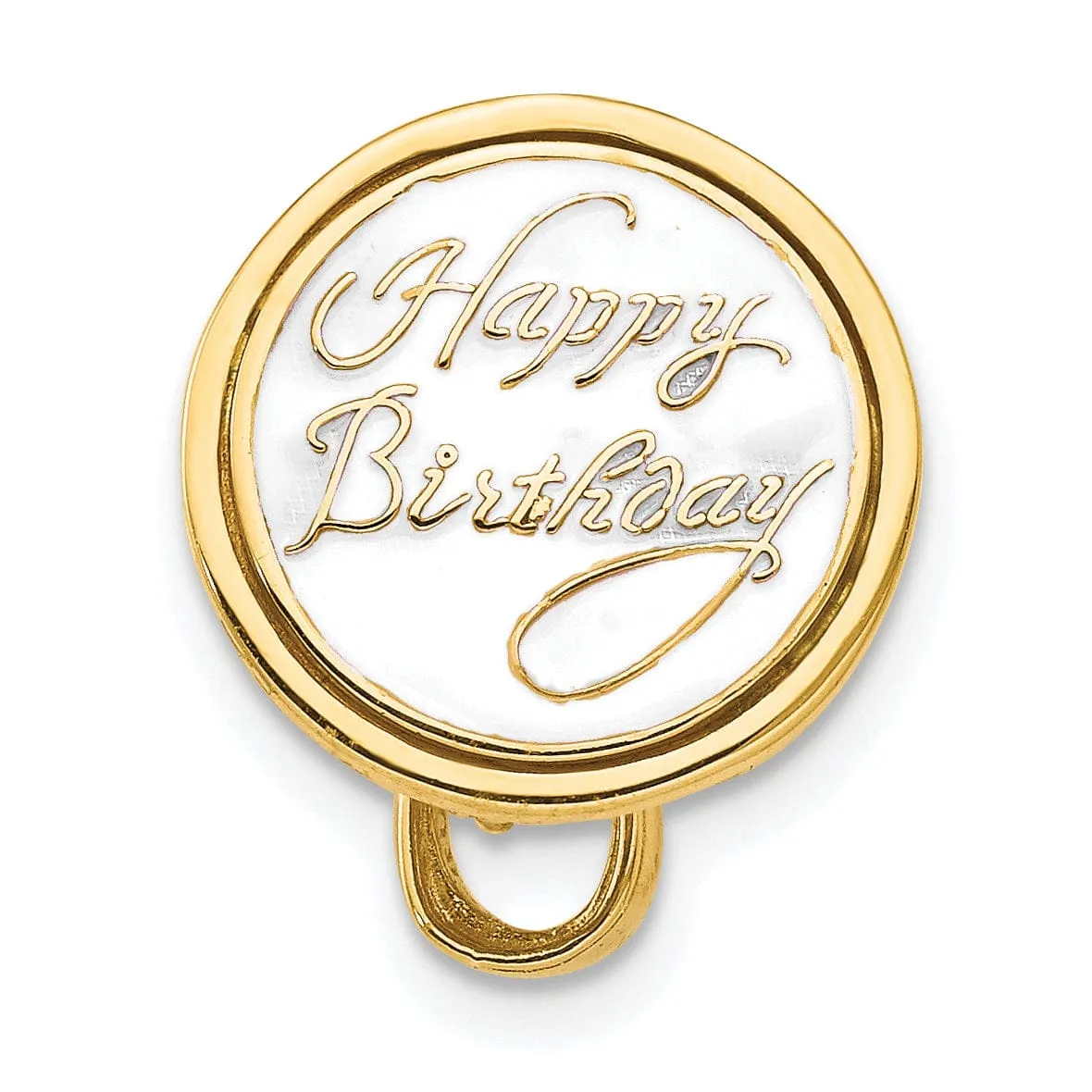 14K Yellow Gold Polished Brown Enameled Finish 3-Dimensional HAPPY BIRTHDAY Cake Design with Brown Frosting Charm Pendant