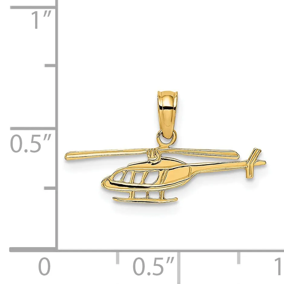 14k Yellow Gold Polished Textured Finish Helicopter Charm Pendant