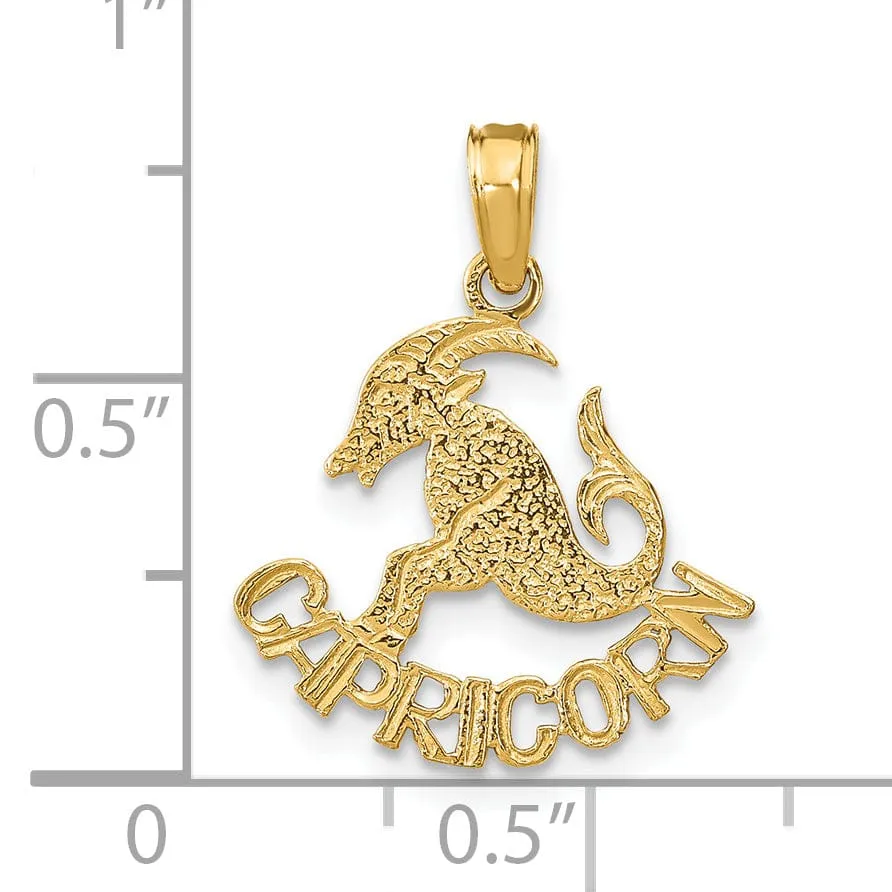 14K Yellow Gold Polished Textured Finish Zodiac CAPRICORN Charm Pendant