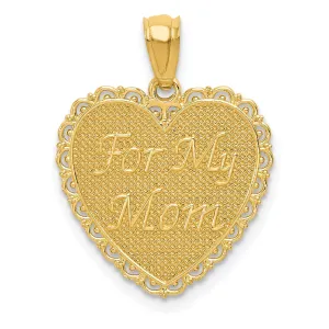 14K Yellow Gold Solid Polished Mesh Finish Reversible Heart Design FOR MY MOM/ Thanks For Everything Pendant