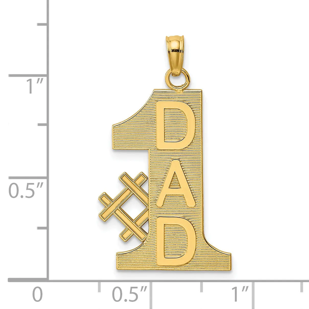 14k Yellow Gold Solid Textured Finish Vertical Script #1 DAD Design Charm Pendant