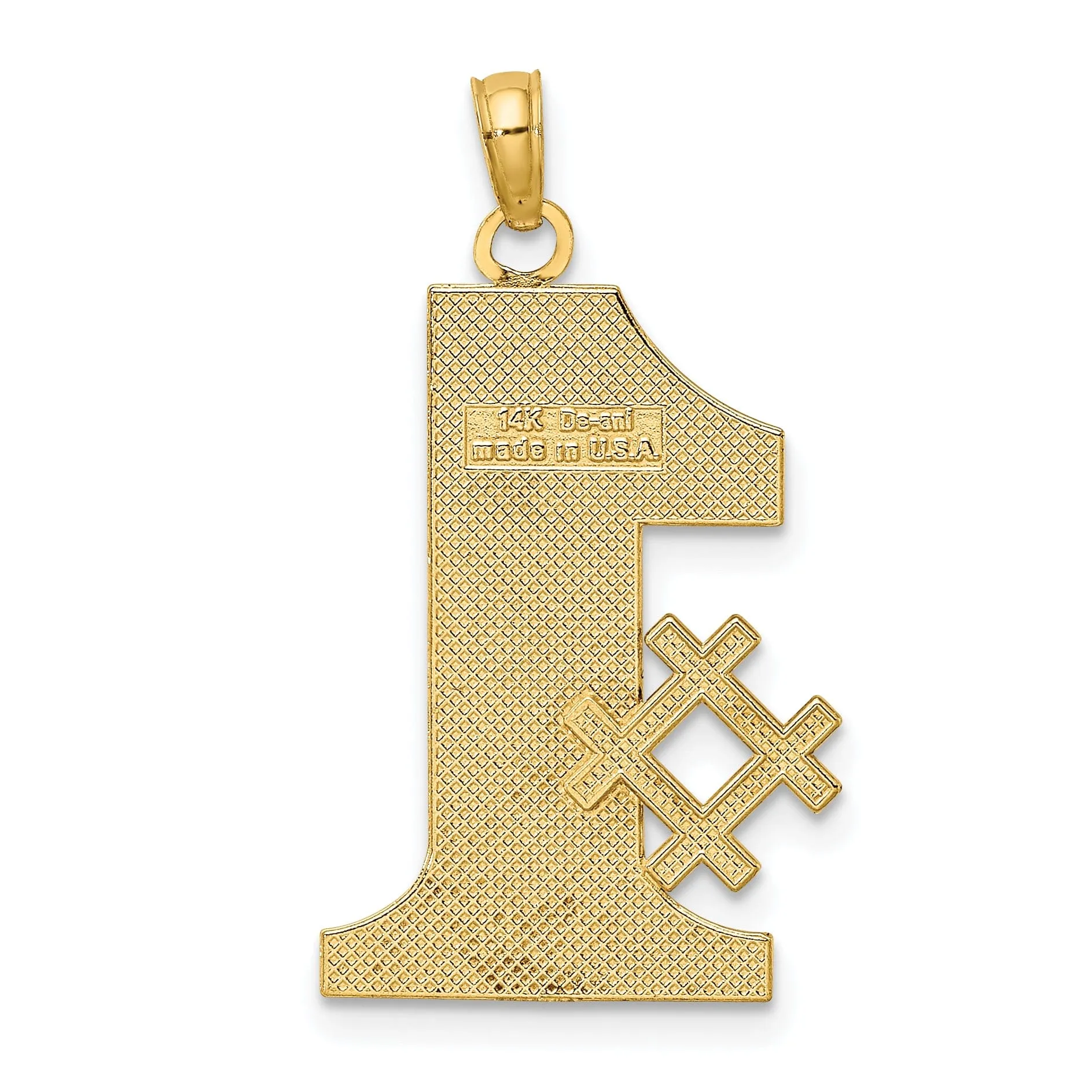 14k Yellow Gold Solid Textured Finish Vertical Script #1 DAD Design Charm Pendant