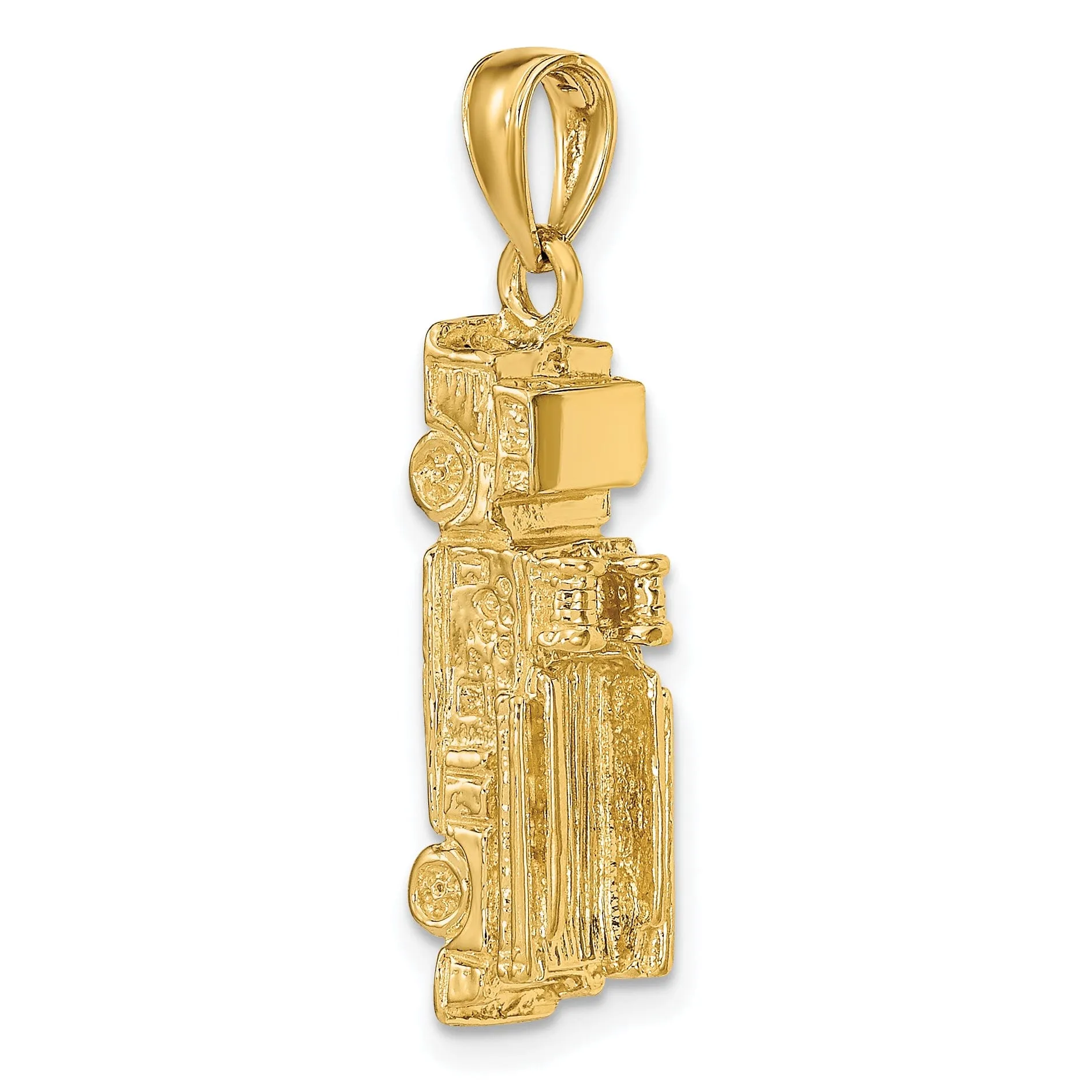 14k Yellow Gold Textured Polished Finish 3-Dimensional Fire Truck Charm Pendant