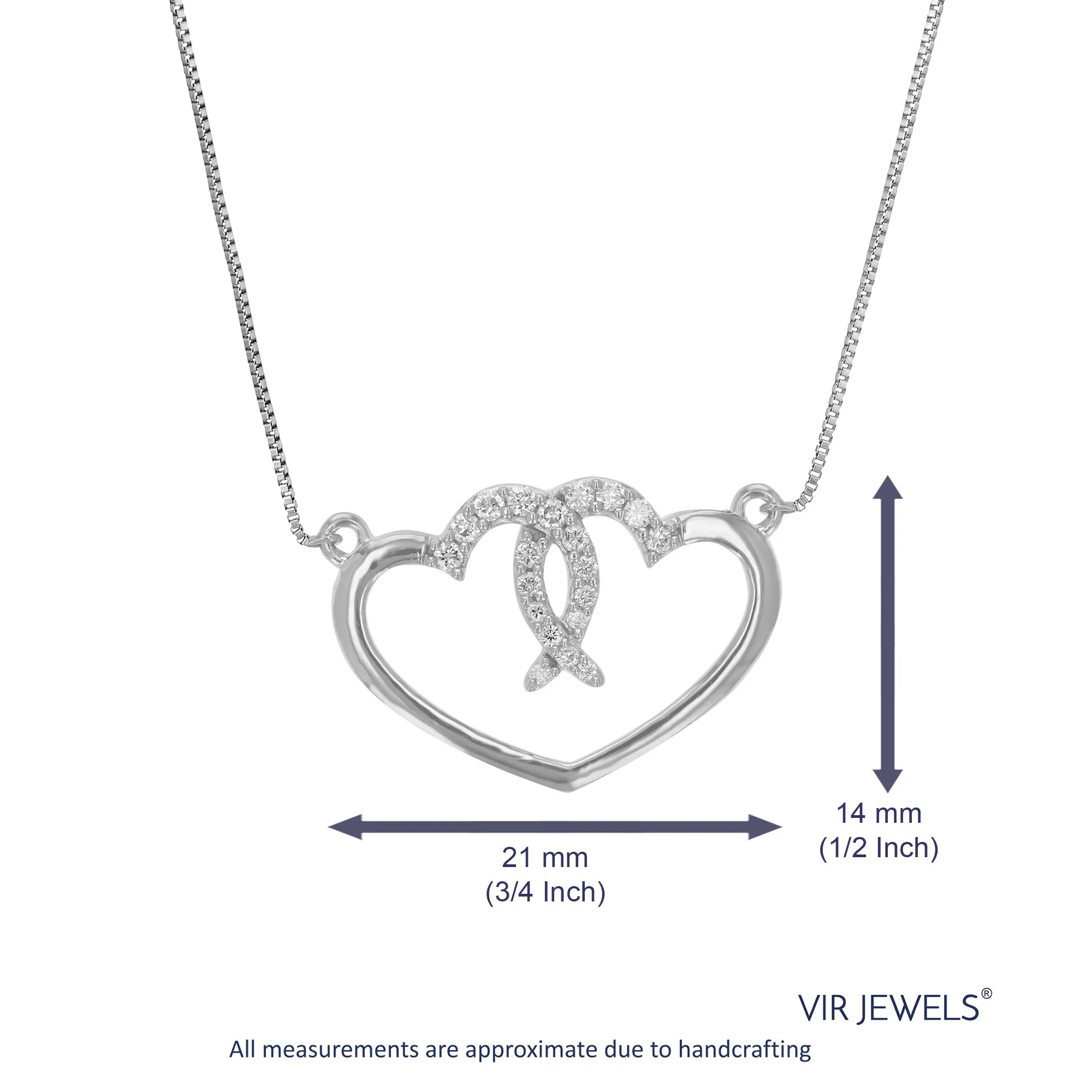 1/6 cttw Lab Grown Diamond Double Heart Pendant Necklaces Silver