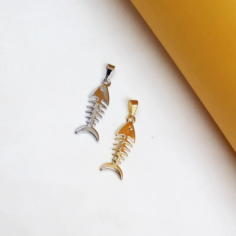 18K Gold Filled Unique Fish Bone Charm (A255)