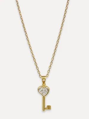 18K Vintage Diamond Heart Key Necklace