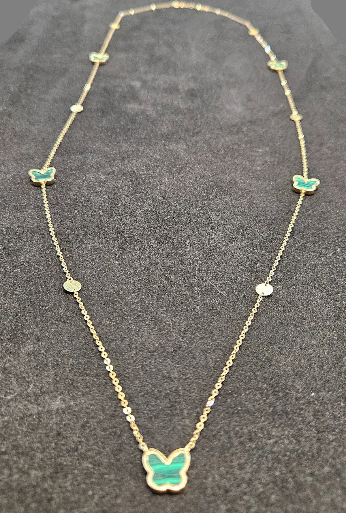 18K Yellow Gold & Malachite Butterfly Necklace- Estate