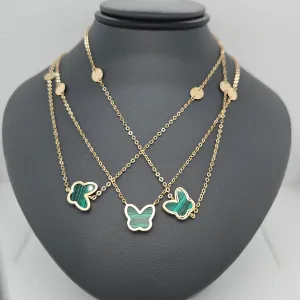 18K Yellow Gold & Malachite Butterfly Necklace- Estate