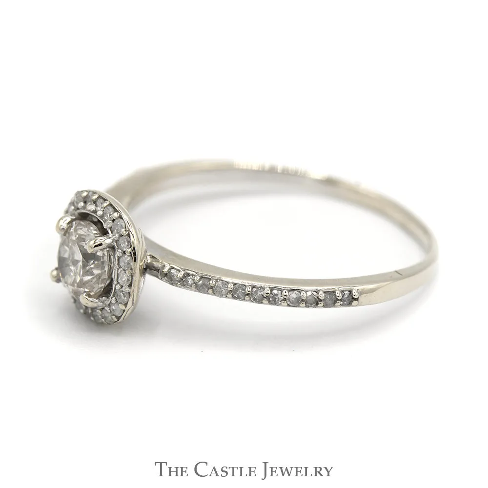 1cttw Round Diamond Engagement Ring with Diamond Halo and Accents in 14k White Gold