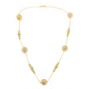 22K Multi Tone Gold Chain W/ Hollow Bauble Accents On Cable Pattern Chain