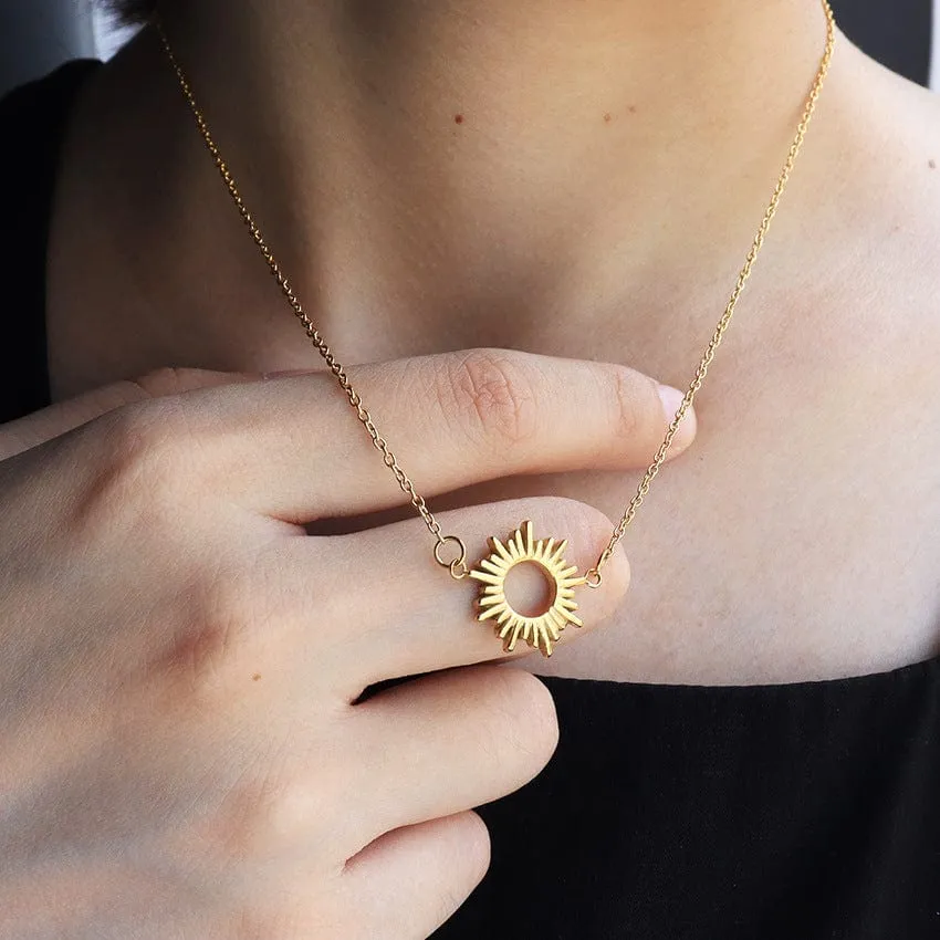 24K Gold Stainless Steel Sun Necklace