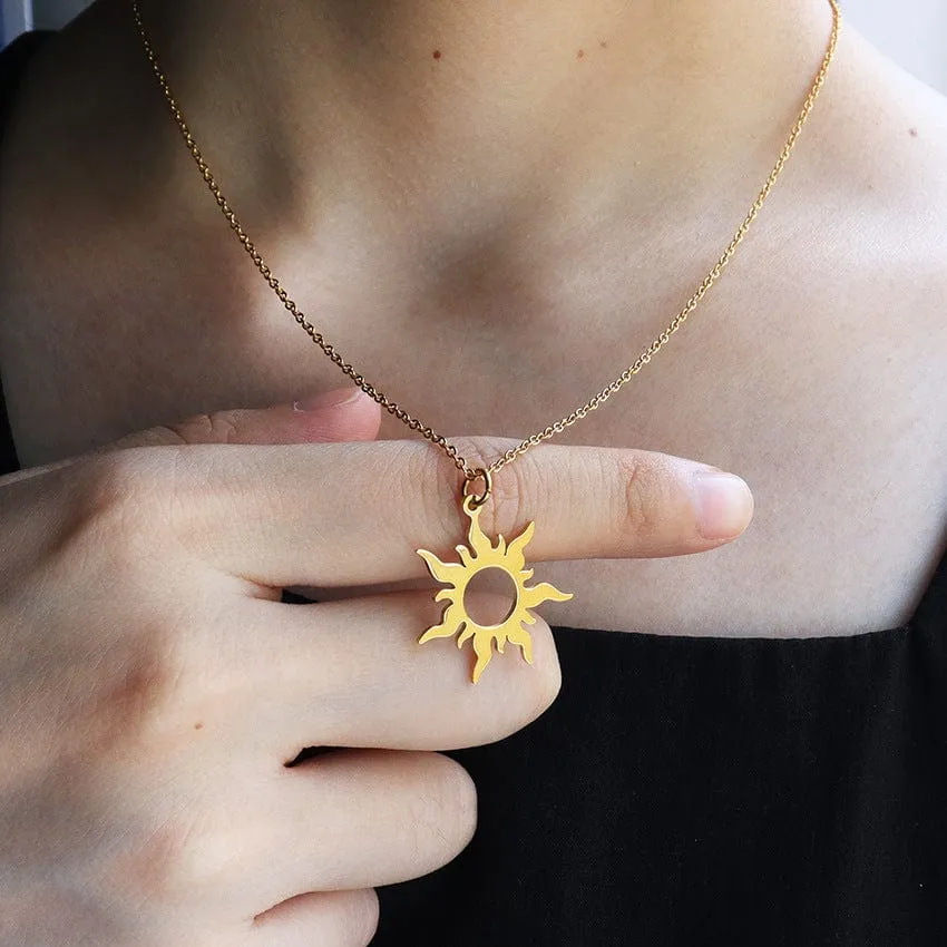 24K Gold Stainless Steel Sun Necklace