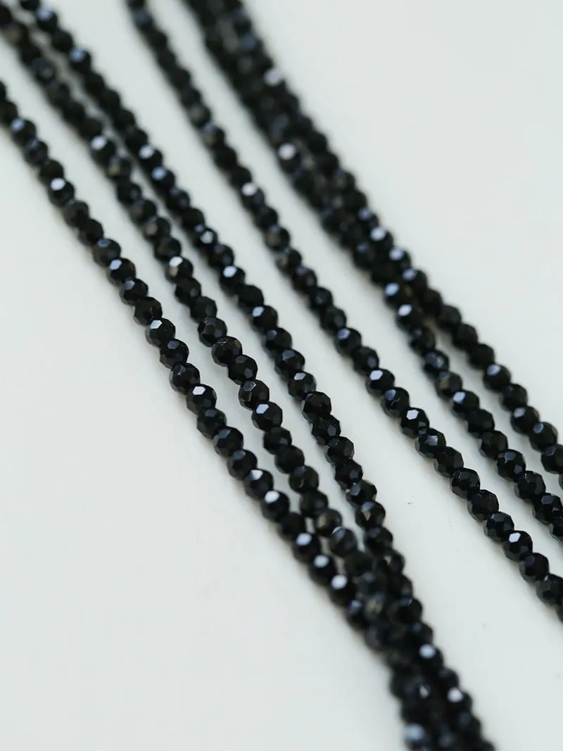 2mm Black Spinel Long Sparkling Beaded Necklace