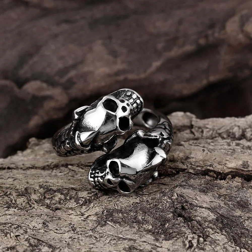 316L Stainless Steel Duo Skull Majestic Men's Ring