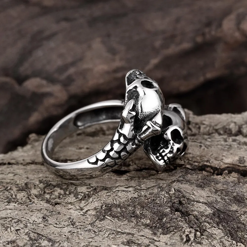 316L Stainless Steel Duo Skull Majestic Men's Ring