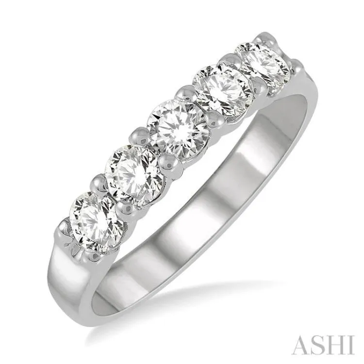 3/4 ctw 5 Stone Round Cut Diamond Wedding Band in 14K White Gold