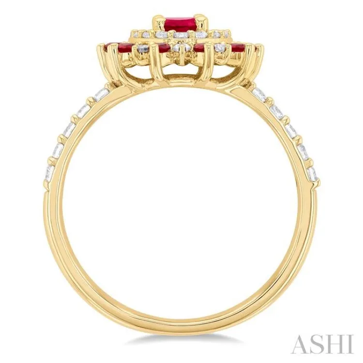 3/8 ctw Floral 6X4 MM Oval & 1.5 MM Round Cut Ruby and Round Cut Diamond Precious Ring in 14K Yellow Gold