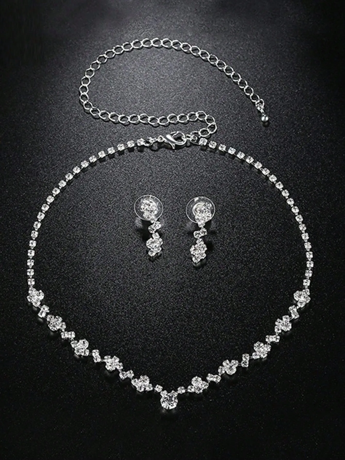 3pcs/set Bridal Jewelry Set Elegant Sparkling Rhineston Necklace, Earrings