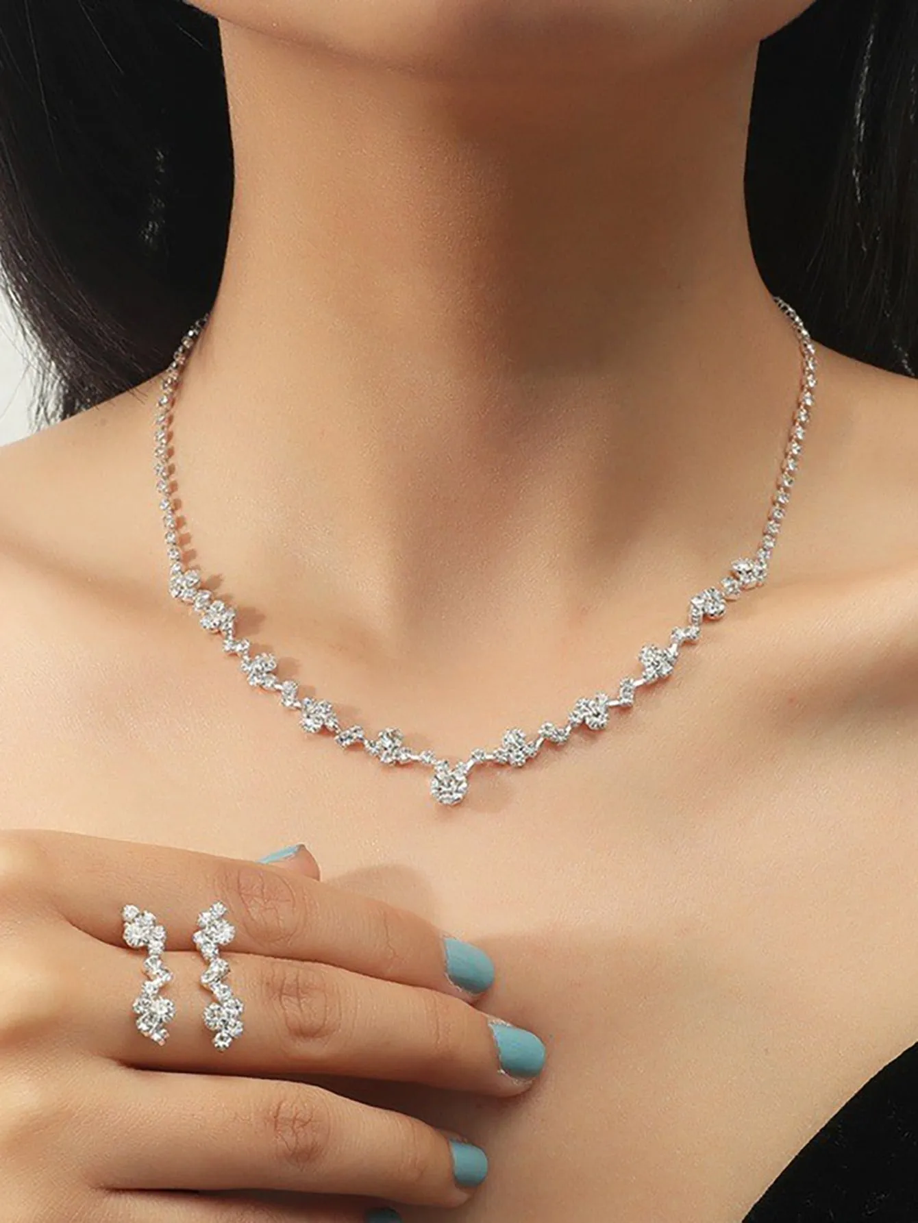 3pcs/set Bridal Jewelry Set Elegant Sparkling Rhineston Necklace, Earrings