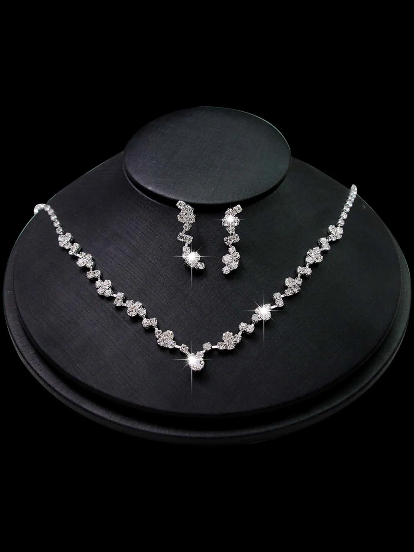 3pcs/set Bridal Jewelry Set Elegant Sparkling Rhineston Necklace, Earrings