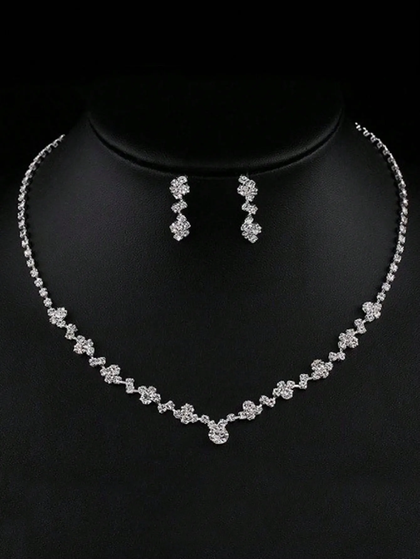 3pcs/set Bridal Jewelry Set Elegant Sparkling Rhineston Necklace, Earrings