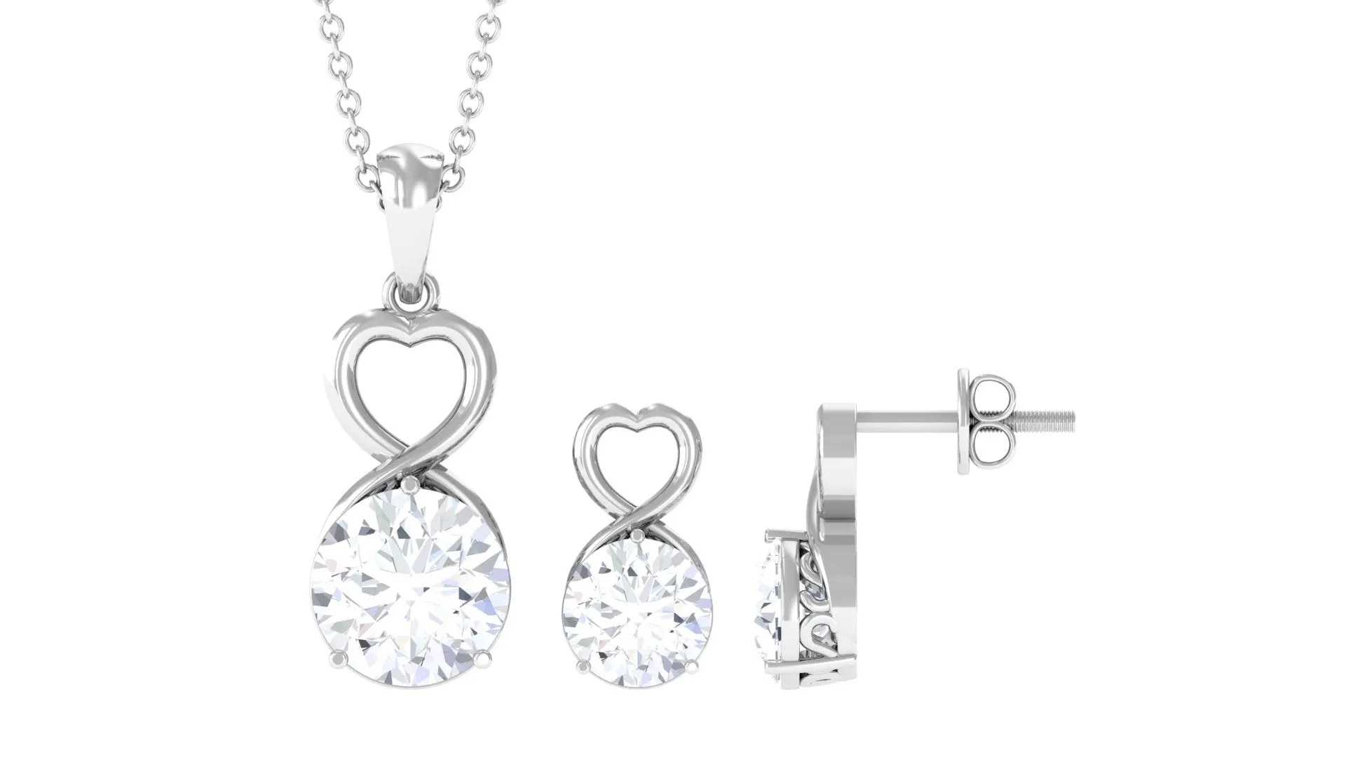 4 CT Certified Cubic Zirconia Gold Heart Solitaire Pendant Earrings Set