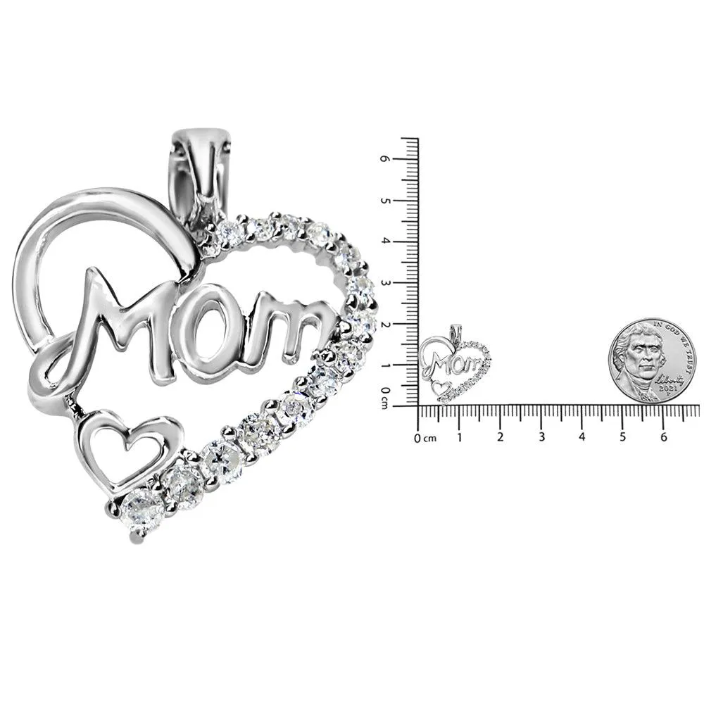 .925 SS 1/4 Cttw Round Diamond "Mom" Heart Pendant 18"(I-J,I3)