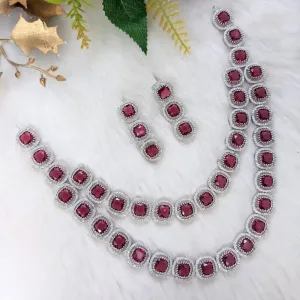 Aamrapali Silver Plated AD Necklace Set