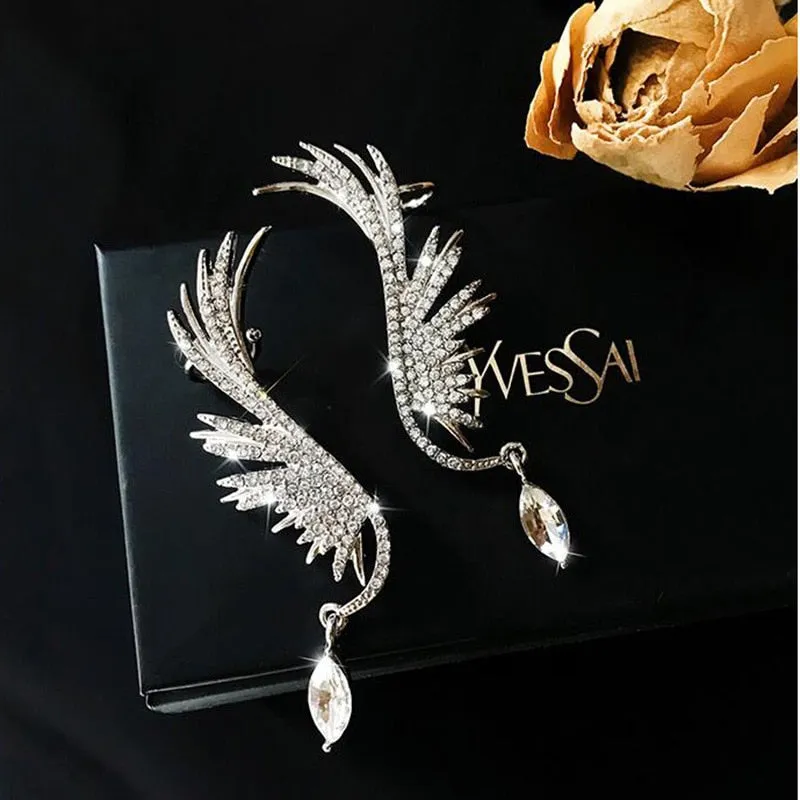 Angel wings Rhinestone Hanging Dangle exquisite Exaggerated Fashion Stud Earrings elegant Prevent Allergy Earrings