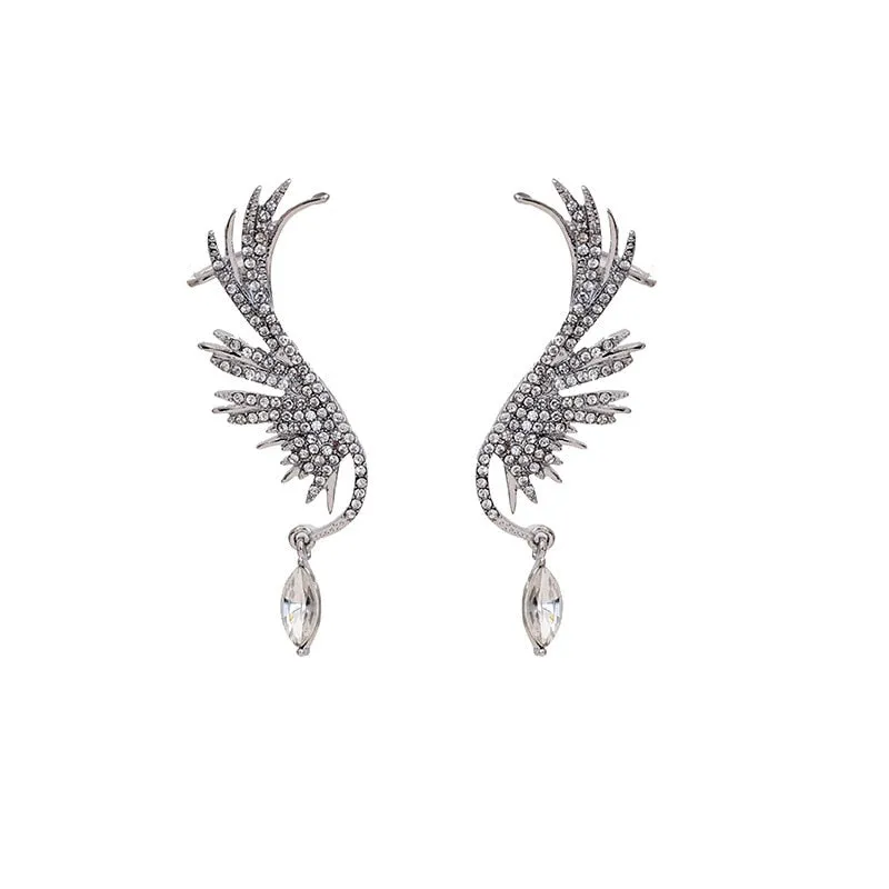 Angel wings Rhinestone Hanging Dangle exquisite Exaggerated Fashion Stud Earrings elegant Prevent Allergy Earrings