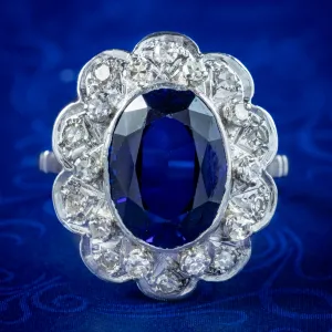 Antique Edwardian Blue Sapphire Diamond Cluster Ring 4.2ct Synthetic Sapphire