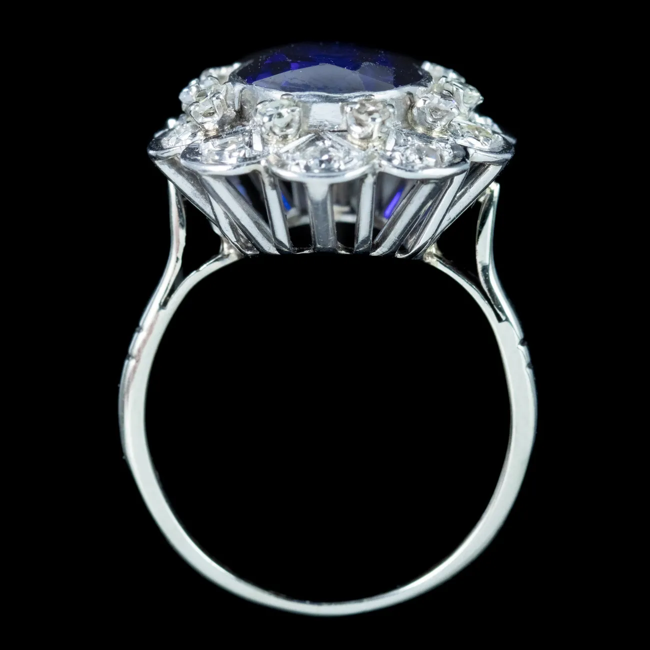 Antique Edwardian Blue Sapphire Diamond Cluster Ring 4.2ct Synthetic Sapphire